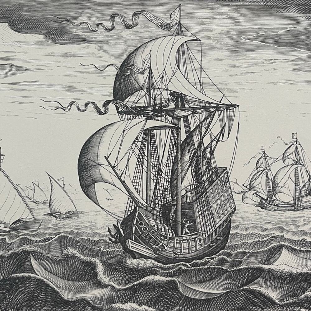 Bruegel, Man of War To Left, Sailing Vessels, Print, Bookplate, ~ 241229-WH 70